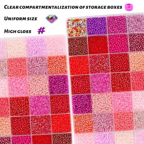 11200pcs Glass Seed Beads for DIY Crafting Bracelet Necklace Embroidery Jewelry Making Supplies (3mm, 400pcs/Color, 28 Colors, Red Scheme) - color: Red
