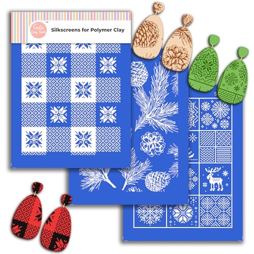 GOTO CLAY TOOLS Christmas Silk Screen Stencils for Polymer Clay, 3 PCS Pine Cone Pattern Silkscreen for Polymer Clay Earring Making, Reusable Silk Scr - color: SSCMB-69