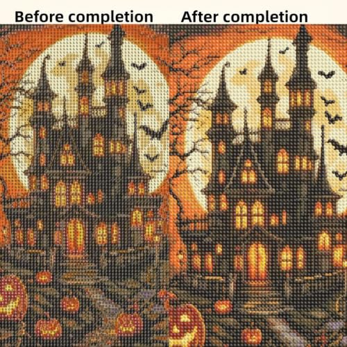 Halloween Castle Diamond Painting Kits for Adults, Pumpkin Diamond Art - color: KM1263-1