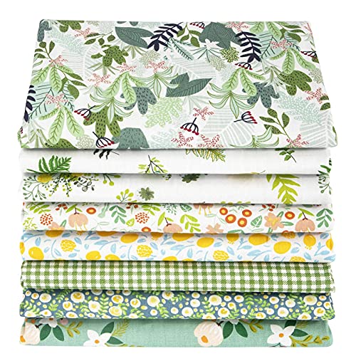 Aubliss 8pcs Fat Quarter Fabric Bundles 20'' x 20'' Cotton Craft Fabric - color: Green Floral