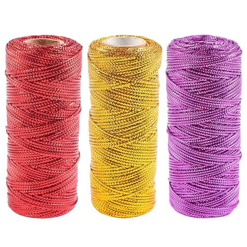 1.5mm Metallic String Decorative Metallic Bakers Twine Metallic Thread Rope for Craft Jewelry Making DIY Christmas Ornament Hanging Decoration, 3 Color D, 330 Yard - color: 3 Color D