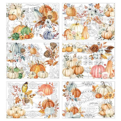 Fall Pumpkin Rub on Transfers for Crafts - Wxiben 6 Sheet Vintage Autumn Leave Rub on Transfers for Furniture Rub on Transfer Decals Stickers for Thanksgiving Harvest Wood DIY Crafts Home Office Decor - style: Fall Pumpkin