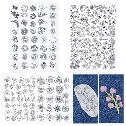 Yayatty Water Soluble Stabilizer for Embroidery, 179PCS Water Soluble Embroidery Patterns Stick and Stitch Embroidery Paper with Pre-Printed Flower Patterns Adhesive Hand Sewing Stabilizers for Sewing - color: Style C