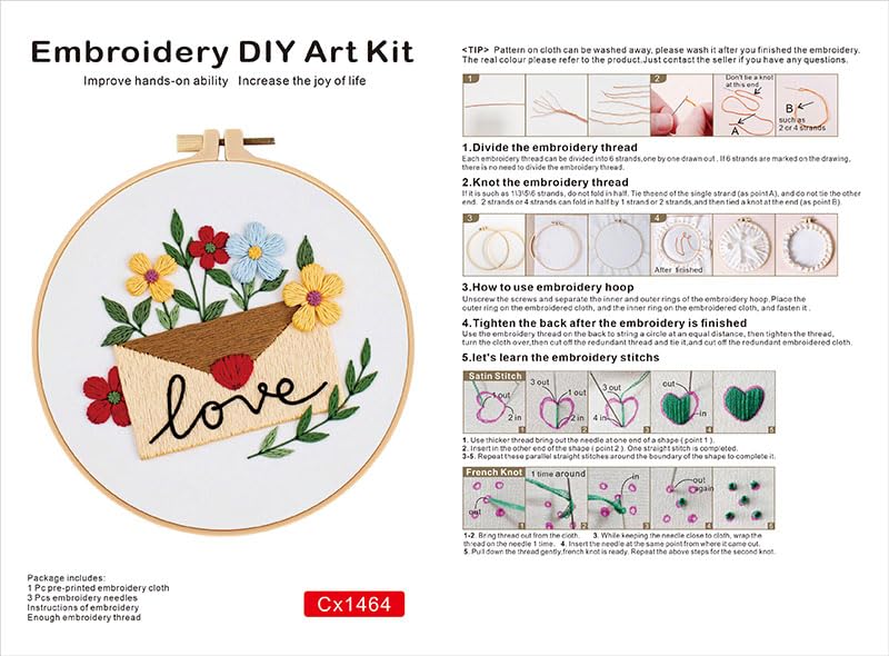 Haootadiy Beginner Embroidery Kit for Adults, Easy Cross Stitch Kit for Beginners and Adults, Full Embroidery Hoop Kit with Needles and Thread Included (Pattern 16) - color: Pattern 16