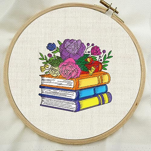 BENECREAT 4 Sheets 18PCS Stick and Stitch Embroidery Paper, Books and Flower Theme Stabilizer Water Soluble Hand Sewing for Carves, Shirts, Coats, Bags, Towels - color: Books and Flower