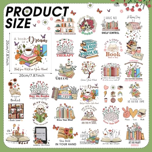 Yuntau 30 Pcs Book Lover Iron on Transfers Patches, Reading DTF Vinyl Decal - style: Book Lover