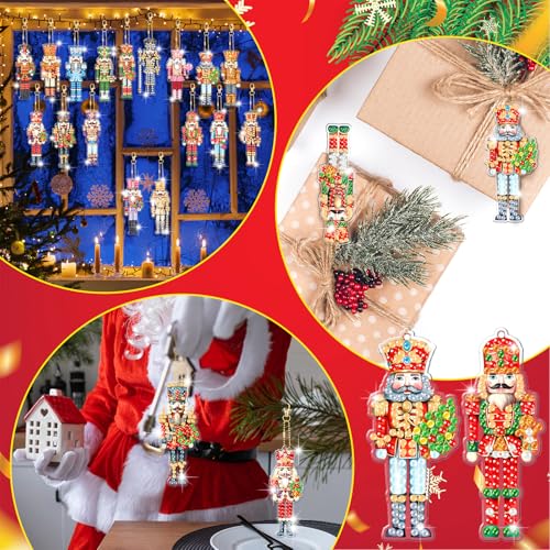 Tondiamo 20 Pcs Christmas Diamond Painting Keychain Kits 5d DIY Christmas Nutcracker Diamond Art Pendants Double Sided Hanging Key Chains Xmas Craft Gifts for Adult Holiday Party Decoration DIY - style: Nutcracker Style