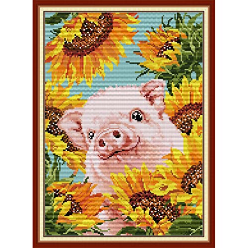 Svarog Stamped Cross Stitch Kits Beginners Full Range of Embroidery Patterns Starter Kits for Adult or Kids DIY Cross Stitches Needlepoint Kits 14CT-in The Flower Pig 11.81x15.75 inch - color: In the flower pig 11.81x15.75 inch