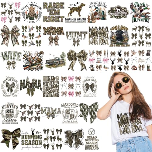 Tellingyou 36 Sheets Hunting Iron on Transfers Camo Bow Dtf Ready to Press - style: Hunting