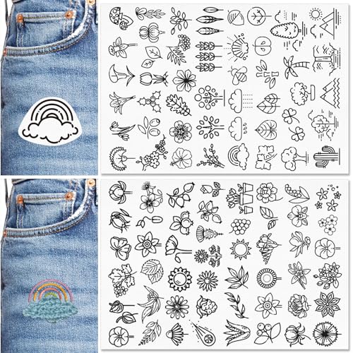 Patemby Embroidery Pattern Water Soluble Embroidery Stabilizers, Stick and Stitch Embroidery Paper Wash Away with Pre-Printed Pattern Designs Stencils Transfers for Hand Sewing Lover Beginner - color: Icon
