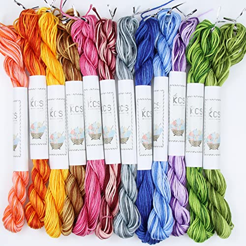 KCS Big skeins of 25 Meters Size 25 Color Variegated Cross Stitch Stranded Threads,12 skeins,03 - color: 12skeins03, size: 12 skeins
