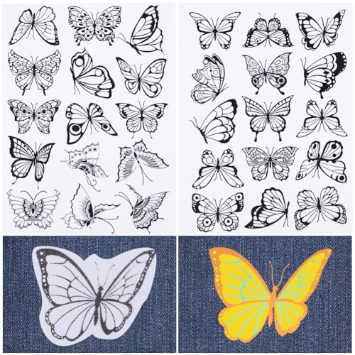 CRASPIRE 2 Sheets Butterfly Water Soluble Embroidery Patterns Stabilizers Butterflies Hand Sewing Stick and Stitch Transfers Fabric Wash Away Pre-Printed Self Adhesive for Bags Cloth Sewing Lovers - style: 2 Sheets Butterfly