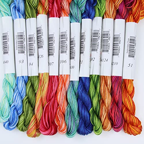 KCS Big skeins of 25 Meters Size 25 Color Variegated Cross Stitch Stranded Threads,12 skeins,11 - color: 12skeins11, size: 12 skeins