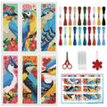 INFUNLY 6PCS Blue Bird Cross Stitch Bookmark Kit for Adult 3×8.5inch Parrot Stamped Embroidery Bookmark Kits with Flower Birds Needlepoint Bookmark Kit with Instruction for Book Lovers Readers - style: Blue Parrot
