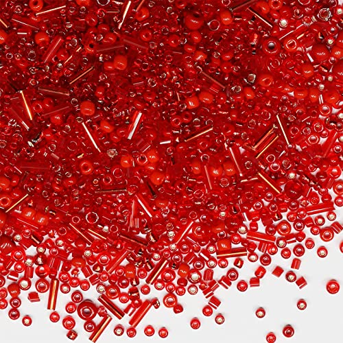 100g Mix Tube Beads Bugle Beads,3800+pcs Glass Bulk Spacer Multi Size 2-6mm Kit for Jewelry Making DIY Craft Bracelets Necklace Earring Making (Red Mixed) - color: Red Mixed, size: 2-6mm