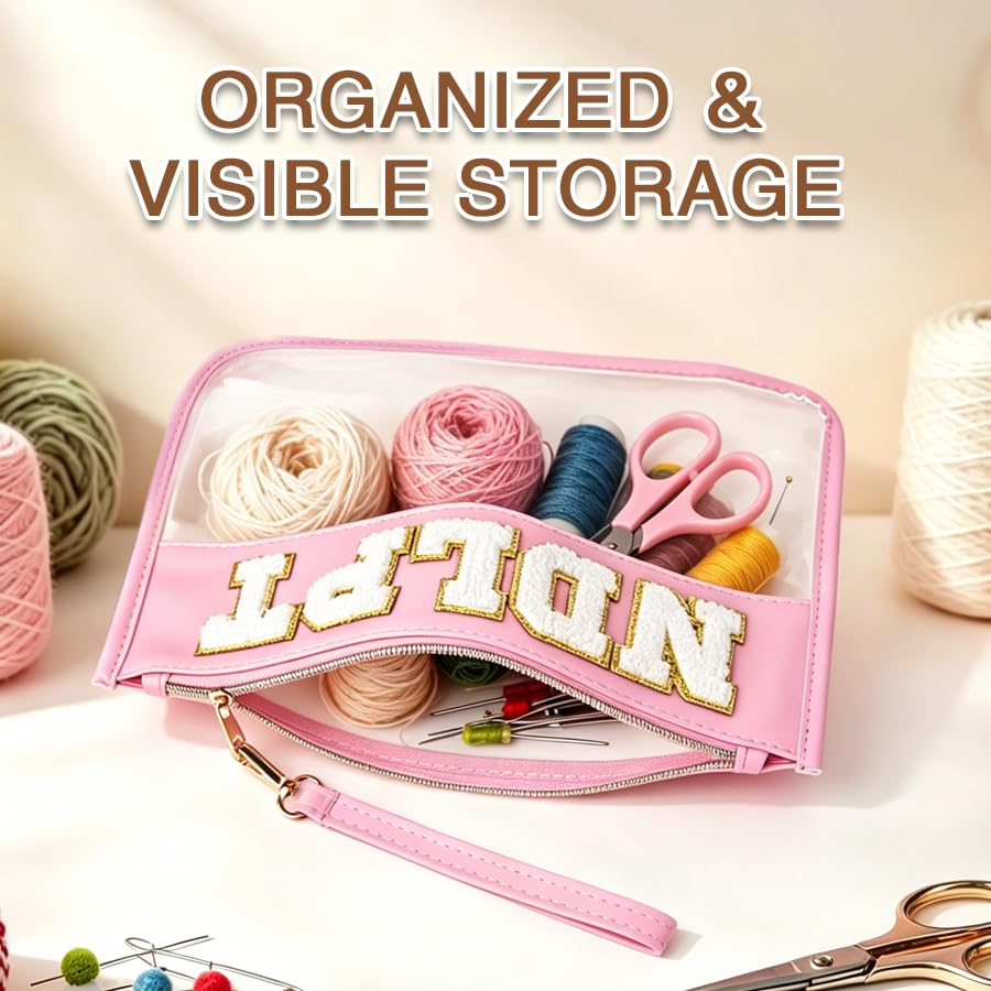 Needlepoint Project Bag NDLPT Clear Zip Pouch Bag, Premium Craft Storage Case, Sewing Organizers and Storage Sewing Gifts for Stitching Enthusiasts(Pink) - color: Pink