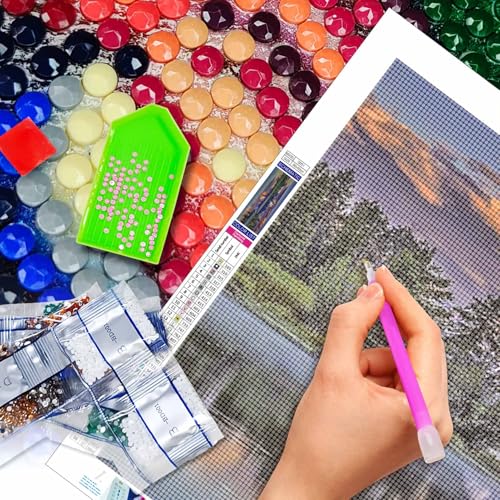 JATOK Diamond Painting Kit for Adults, Mount Moran at Dusk, 35.5 x 15.7 in - color: Green