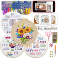 KLOSN 4 Sets Embroidery Kits for Beginners, Ribbon Embroidery Patterns & Easy Embroidery Stitches Kits, Needlepoint Kits for Adults, Beginners Embroidery Kits for Adult Include Video Tutorial