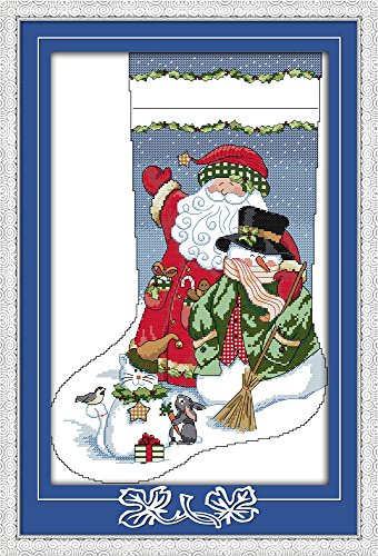 Howie's Needlepoint Cross Stitch Kits, 14CT Pre-Printed Pattern Needlepoint Kits, Full Range of Stamped Starter Kits (Christmas Stocking 2, 13.4 x 19.3 Inch) - color: Christmas Stocking 2
