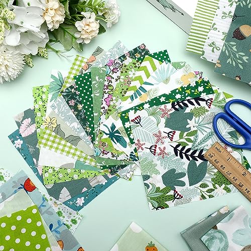 Ganeen 500 Pcs Cotton Fabric Squares Precut for Quilting,Green Floral - color: Green Floral