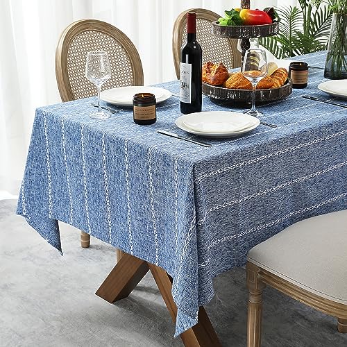 Chassic 60 x 84 inches Farmhouse Style Linen tablecloths, Wrinkle Resistant Washable Dining Room Table Cloths for Rectangle Tables - Blue - color: Blue, size: 84" x 60" (Rectangular)