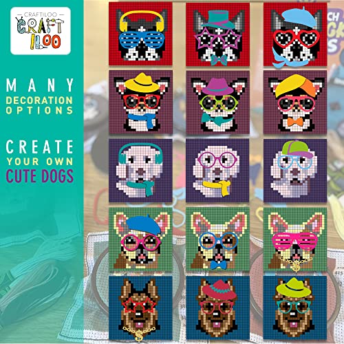 Dogs Cross Stitch Kits for Kids - 5 Stamped Beginner Needlepoint Sets - color: Dogs