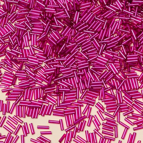 2000pcs Glass Bugle Beads, Tube Beads Bulk, Mini Long Tiny Small Waist Loose Spacer Embroidery Beaded for Bracelets Jewelry Making Sewing, Crafts, 2×6mm, Rose Pink - color: Rose Pink