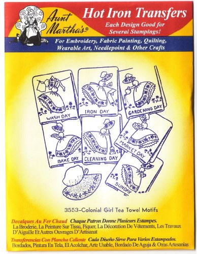 Colonial Girl Tea Towel Motifs Aunt Martha's Hot Iron Embroidery Transfer