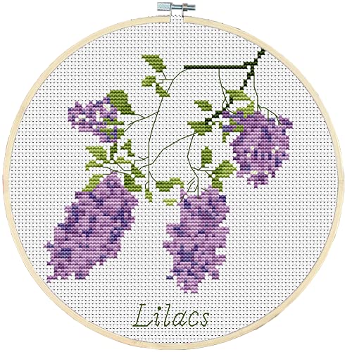 Awesocrafts Cross Stitch Kits Lilac Flowers 11CT Stamped Patterns Easy Cross Stitching Embroidery Needlework Kit Supplies (Lilac Flowers) - color: Lilac Flowers