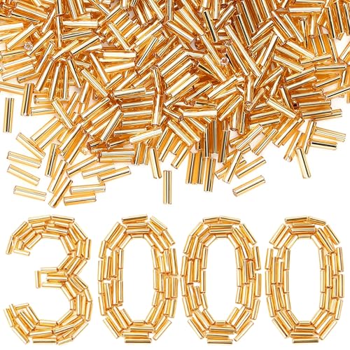 XIANNVXI 3000pcs Gold Glass Bugle Beads - color: Gold