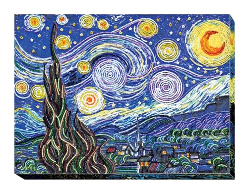 Wizardi Bead Embroidery Kit - Starlight Night. Colorful Beads, Beading Needles. DIY Kit. Embroidery for Beginners. Home Decor. AB-397 Abris Art - color: Starlight night