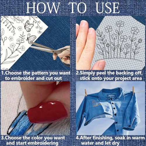 26Pcs Flower Vine Embroidery Patterns Stabilizers 11.7 x 8.3 Inch Water Soluble Stick and Stitch Embroidery Paper Flowers Pattern Wash Away Transfer Paper Stabilizer for DIY Hand Sewing - color: Plants
