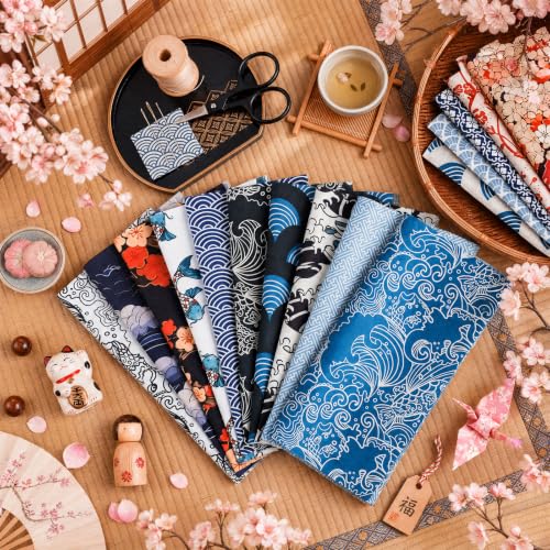Tatuo 30 Pcs Japanese Cotton Fabric Squares 10 x 10 Inch Quilting Bundle - style: Japanese Style