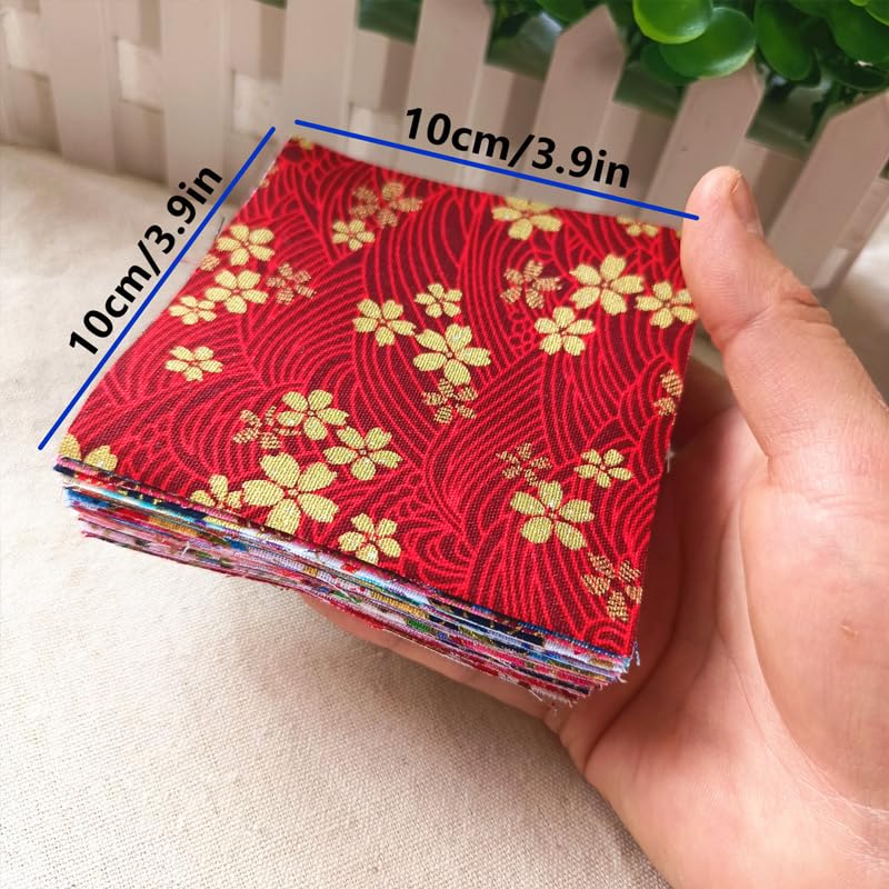 50Pcs Japanese Style Fabric Squares Fat Quarters Cotton Wrapping Cloth Quilting Fabric Bundles for DIY Patchwork Sewing,10x10cm