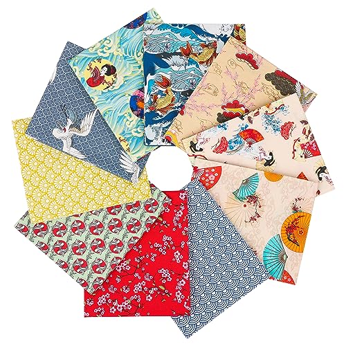 Craftido -25 Options- 100% Cotton Quilting Fabric Bundles 10pcs Fat Quarters 18”x21”-Medium Weight 5.2 oz- Soft Cotton for Quilting, Sewing Project, Patchwork, DIY Crafts – Japanese Style - color: Japanese Style