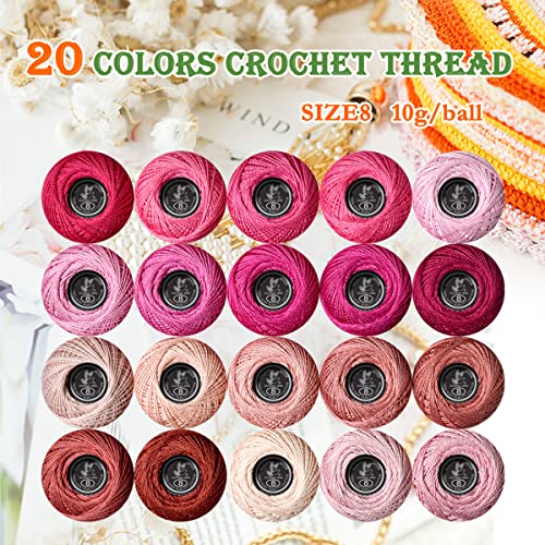 Soft 20 Colors Classic Crochet Thread 20 Pack,100% Cotton (Fuchsia-600-316) - color: Fuchsia Series