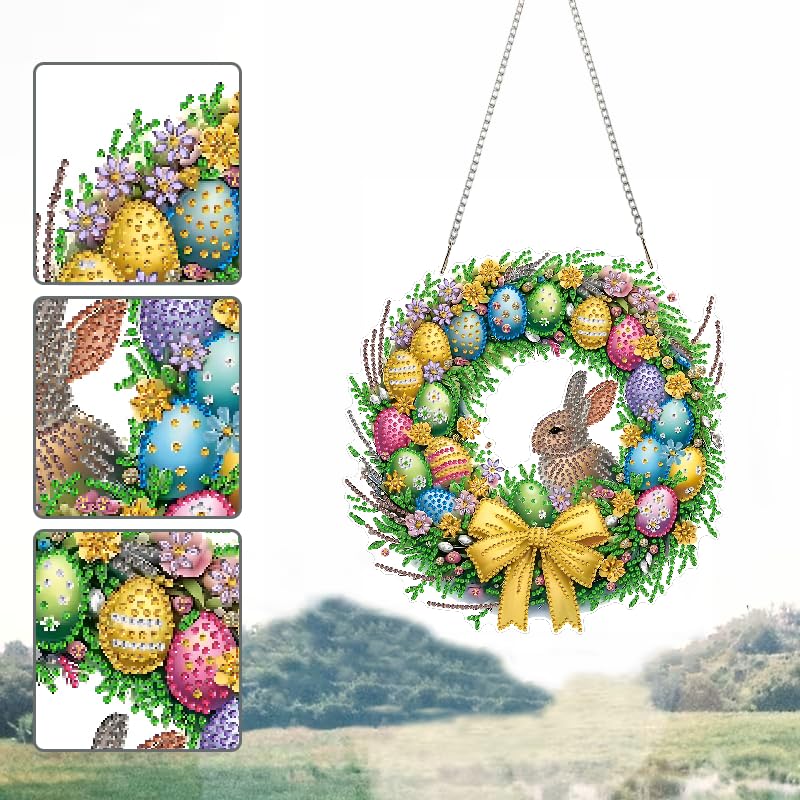 STGLCR Rabbit Easter Egg Diamond Art Hanging Kit for Adult,Special Shaped Rhinestone,Double Sided DIY Acrylic 5D Diamond Art Painting Window Pendants Home Garden Wall Hanging Kits Ornament 9.44inch - color: 74-rabbit Easter Egg Hanging