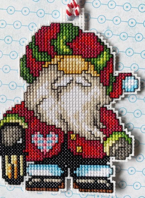 Counted Cross-Stitch Kit on Plastic Canvas with Christmas Gnomes. 4 Christmas Ornaments Same Dimensions 138CS. 14 Count Plastic Canvas Sheets 8.27x11.02 Inches. Perfect for Art & Needlework Amateurs - color: Gnomes