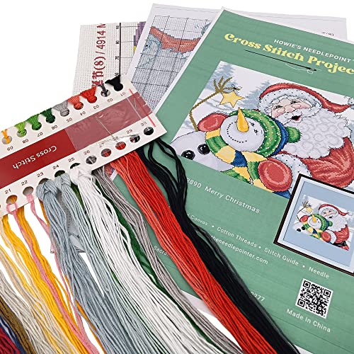 Howie's Needlepoint Cross Stitch Kits, 11CT Pre-Printed Pattern Needlepoint Kits, Full Range of Stamped Starter Kits (Merry Christmas, 17.3 x 14.6 Inch) - color: Merry Christmas