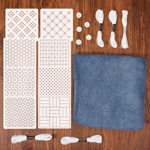 24 Pc Sashiko Stencil Kit with Thread Needles Thimble Embroidery Template