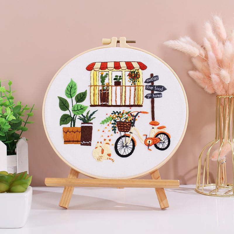 Qupace 3 Pcs Farmhouse Kits for Woman,Beginner Embroidery Kits for Adults,Garden Balcony Scene Pattern Cross Stitch, Green Themed Needlework Sewing Craft Kit - color: Green