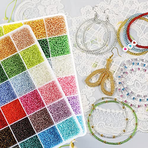 2mm Sliver Lined Glass Seed Beads About 24000pcs in Storage Box,12/0 Small Craft Seed Beads for Jewelry Making (1000Pcs Per Color, 24 Colors) - color: 24-a