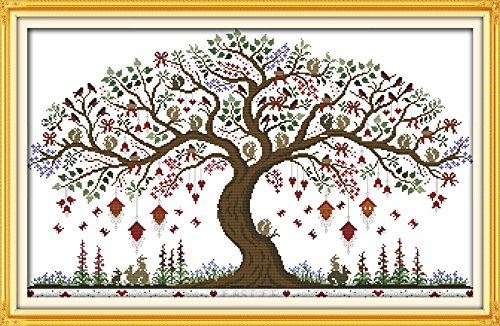 Aiorkeng Cross Stitch Kits Stamped Full Range of Embroidery Starter Kits for Beginners DIY 11CT 3 Strands-Printed kit Love Tree (Printed) 31.1×20.5 inches - color: printed kits Love tree 79×52cm