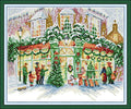Howie's Needlepoint Cross Stitch Kits, 14CT Pre-Printed Pattern Embroidery Set Needlework, Full Range of Stamped Starter Kits(Christmas Shop, 18.5 x 15.75 inch) - color: Christmas Shop
