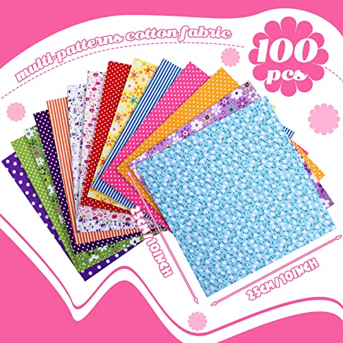 Tudomro 100 Pcs 10 x 10 Inch Floral Cotton Fabric Square Bulk for Quilting - color: Floral