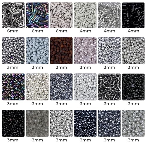 7500Pcs Black Glass Seed & Tube Bugle Beads Kit for Embroidery and Craft - color: F-Black
