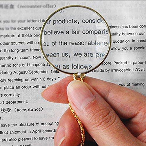 5X Magnifying Glass Pendant 1.6" Glass Lens Dia. and 35" Alloy Necklace (Silver)