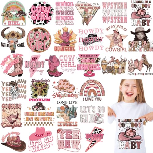 Yuntau 30 Pcs Western Iron on Transfers Patch, Cowgirl DTF Vinyl Decal - style: Cowgirl