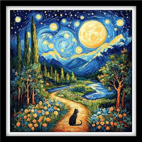 Fanxvivy Counted Cross Stitch Kits for Adults 11CT Unprinted Cross-Stitch Patterns Embroidery Kits Easy Cross Stitching Needlepoint Kits-Star Moon Garden Trail 18x18 inch - color: DIYcraft03