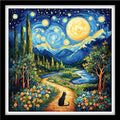 Fanxvivy Counted Cross Stitch Kits for Adults 11CT Unprinted Cross-Stitch Patterns Embroidery Kits Easy Cross Stitching Needlepoint Kits-Star Moon Garden Trail 18x18 inch - color: DIYcraft03